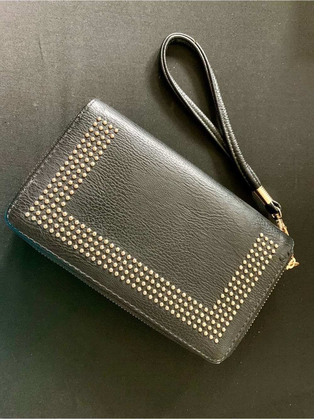 Black Studded Wristlet Clutch with Gold Accent - Picture 6 of 7